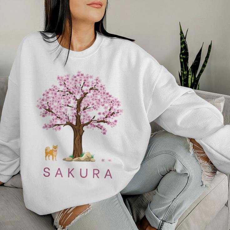 柴犬 和 桜 桜 花 木 春 レディーススウェットシャツ 彼女への贈り物