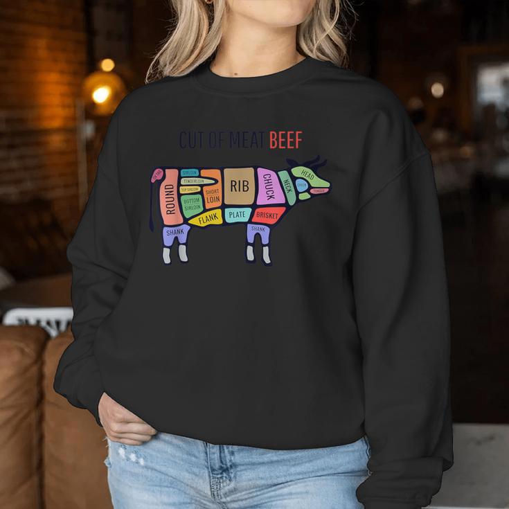 Beef Meat Cuts Line Art Butcher Cut Illustration Graphic レディーススウェットシャツ 面白い贈り物