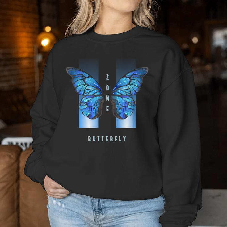 Blue Butterfly Beautiful Butterfly 長袖tシャツ レディーススウェットシャツ 面白い贈り物