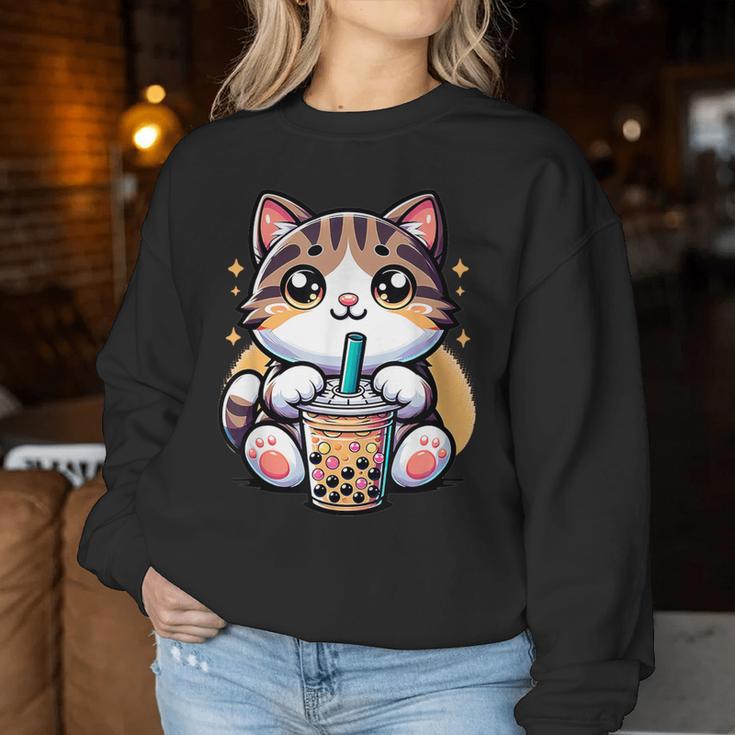 Boba Cat Drinking Boba Kitten Kawaii 日本人 男性 女性 キッズ レディーススウェットシャツ 面白い贈り物