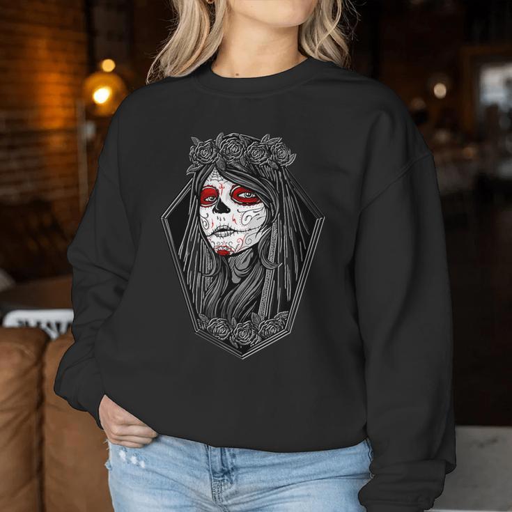Dia De Los Muertos ハロウィン バラ メキシカンシュガースカル 女の子 レディーススウェットシャツ 面白い贈り物