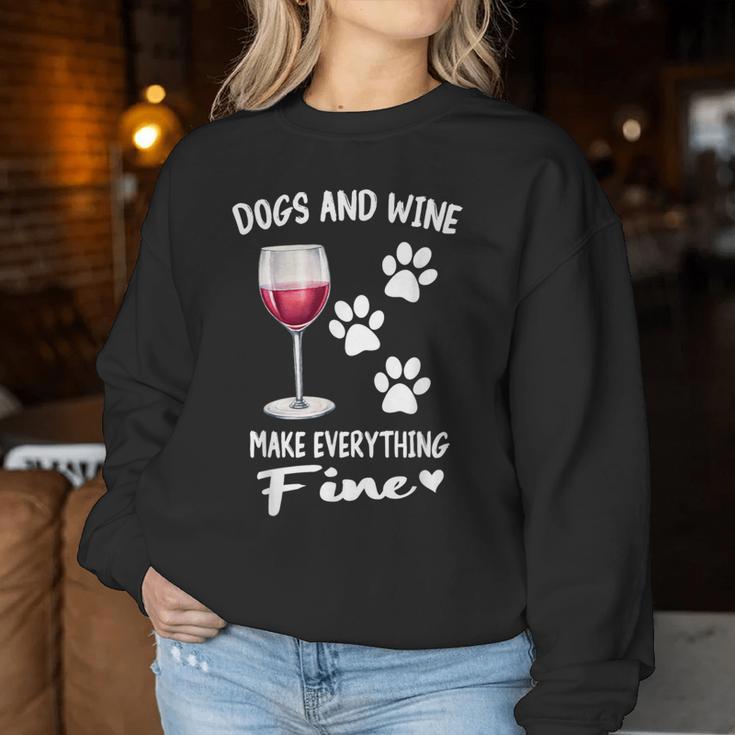 Dog And Wine Make Everything Fine Drinker Wine Puppy レディーススウェットシャツ 面白い贈り物