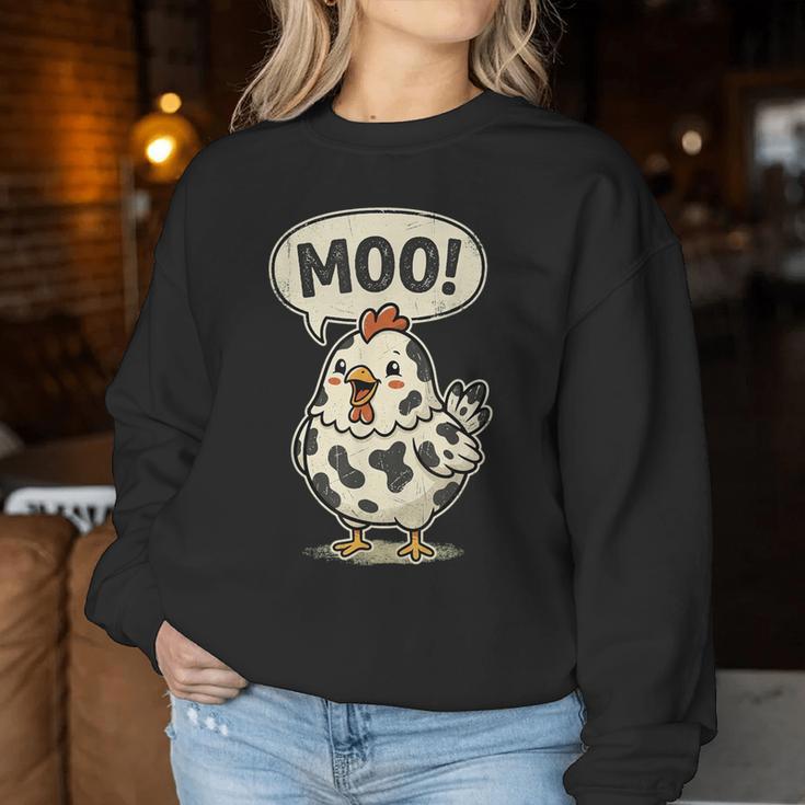 Moo 鶏 牛 農場 動物 ユーモア 男性 女性 キッズ 4 レディーススウェットシャツ 面白い贈り物
