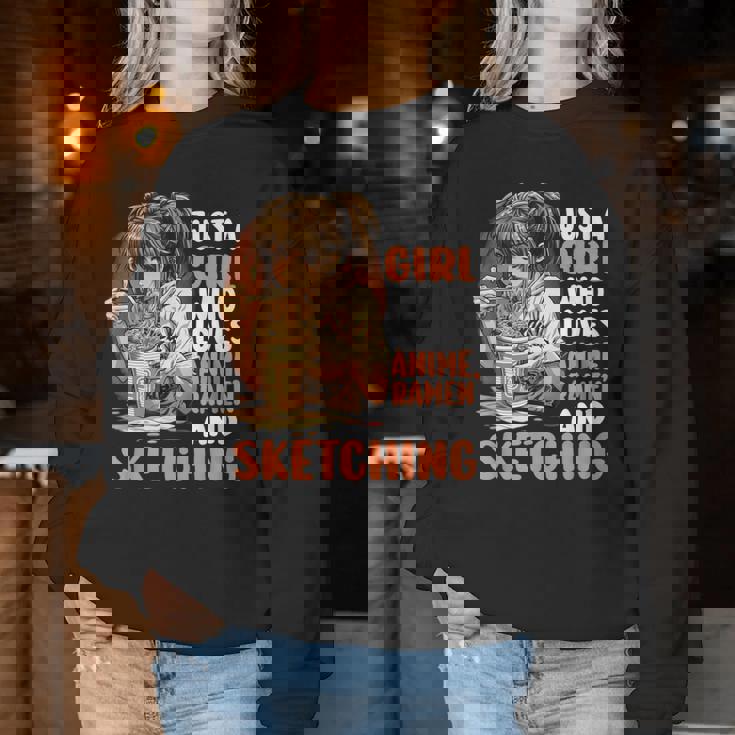 Just A Girl Who Loves Anime Ramen Andketching Anime Manga レディーススウェットシャツ 面白い贈り物