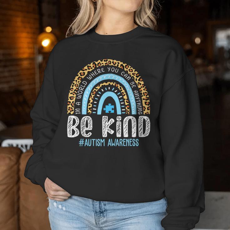Be Kind Autism Awareness Leopard Rainbow Choose Kindness Women Sweatshirt Unique Gifts
