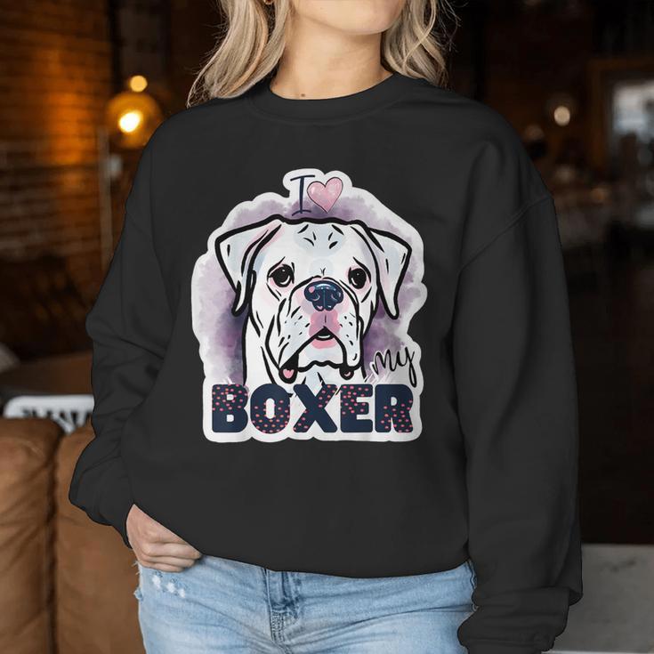 I Love My Boxer Dog Mom Dad Kawaii Dog Doodles ボクサー 犬 レディーススウェットシャツ 面白い贈り物