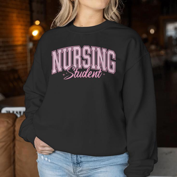 Pink Gingham Nursing Student Trendy Nurse School Top Women Sweatshirt Funny Gifts