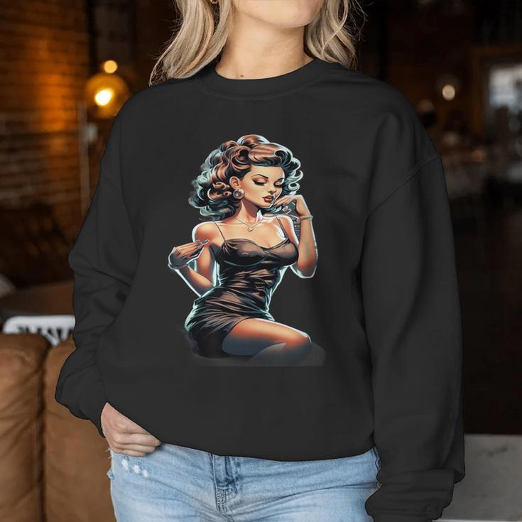 Pinup Girl ジュークボックス レコード音楽プレーヤー ヴィンテージ レディーススウェットシャツ 面白い贈り物