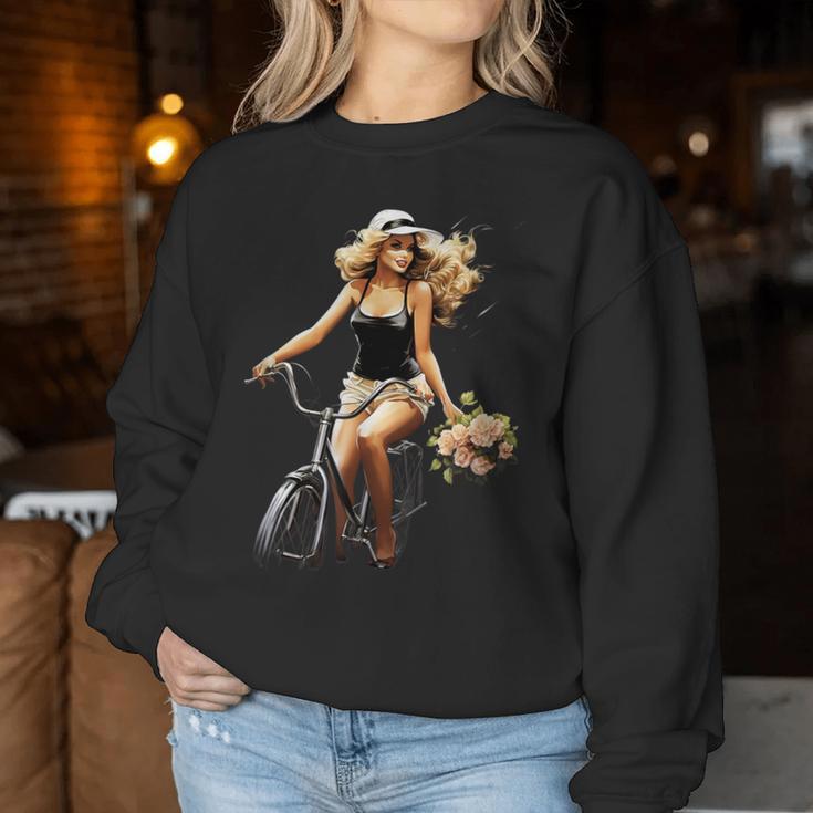 Pinup Girl 自転車 乗馬 サイクリスト ヴィンテージ レディーススウェットシャツ 面白い贈り物