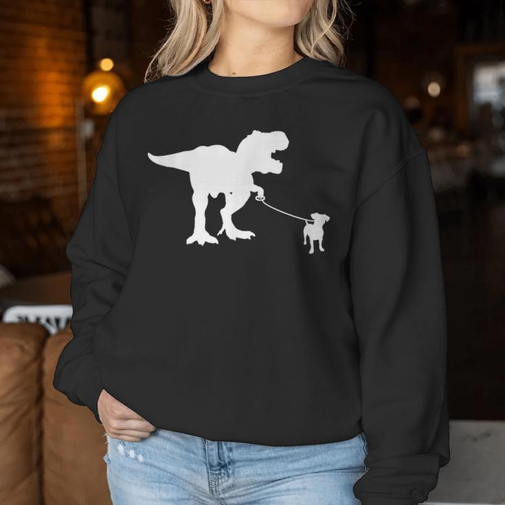 T-Rex Walking Jack Russel Divertente Cane Mamma Papà Dinosauro Trex Women Sweatshirt Regalos divertidos
