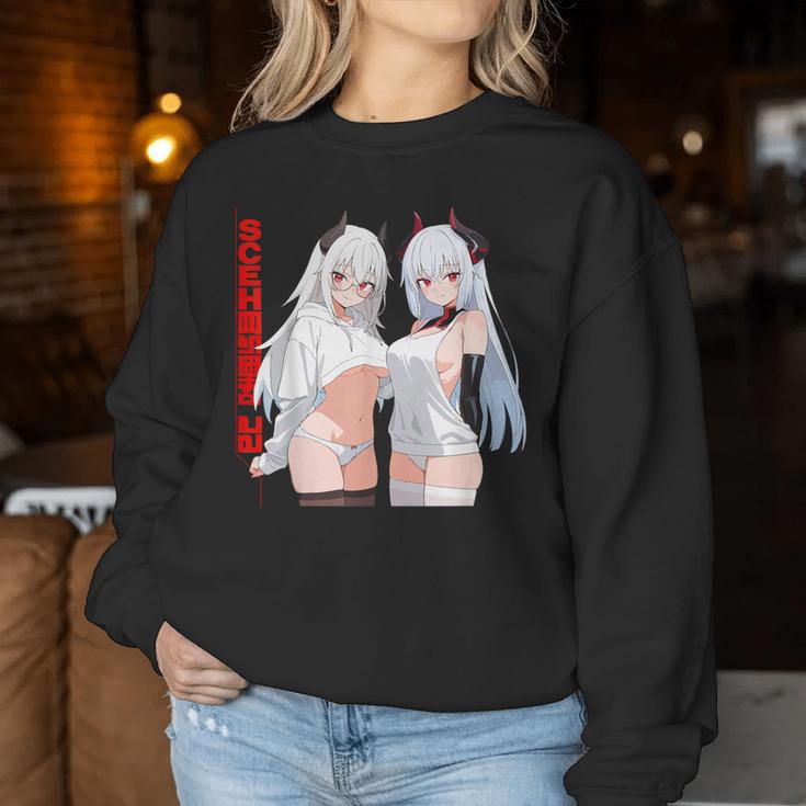 Waifu セクシー アニメ 女の子 メガネ 角 和風 レディーススウェットシャツ 面白い贈り物