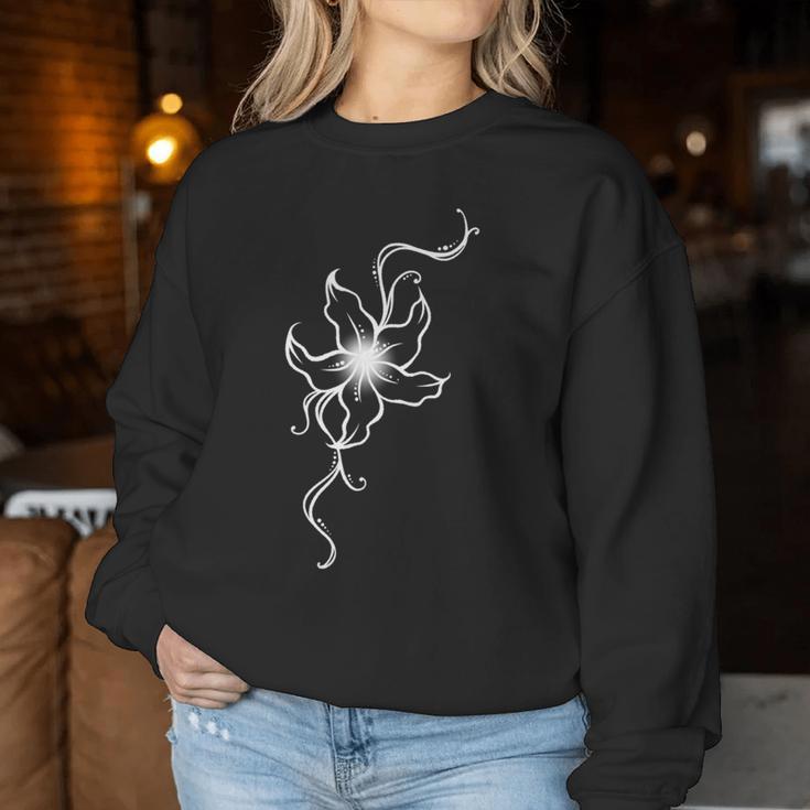 ラインアート 蘭の花 タトゥースタイル 長袖tシャツ レディーススウェットシャツ 面白い贈り物
