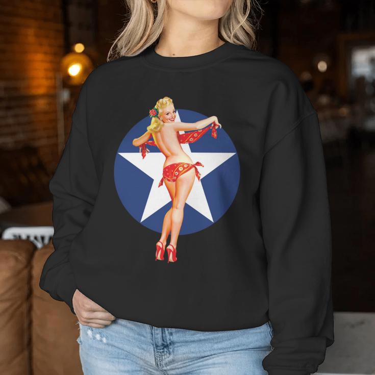 愛国心 ヴィンテージ セクシー ピンナップ 女の子 長袖tシャツ レディーススウェットシャツ 面白い贈り物