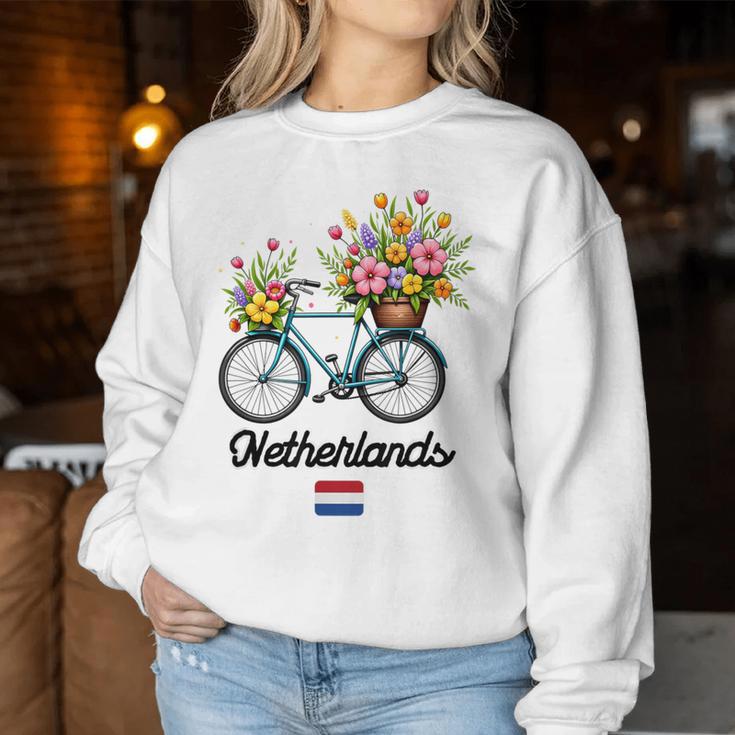 オランダの風車 チューリップフィールド オランダ 春の花 バイク レディーススウェットシャツ 面白い贈り物