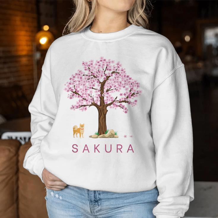 柴犬 和 桜 桜 花 木 春 レディーススウェットシャツ 面白い贈り物