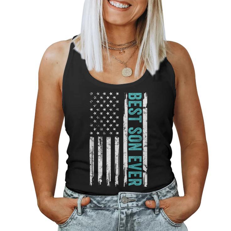 Best Son Ever Us American Flag Fathers Day From Mom Dad Women Tank Top