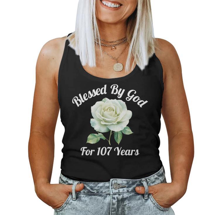 Blessed By God For 107 Yeasオールドローズフラワー 107歳の誕生日 長袖tシャツ レディースタンクトップ