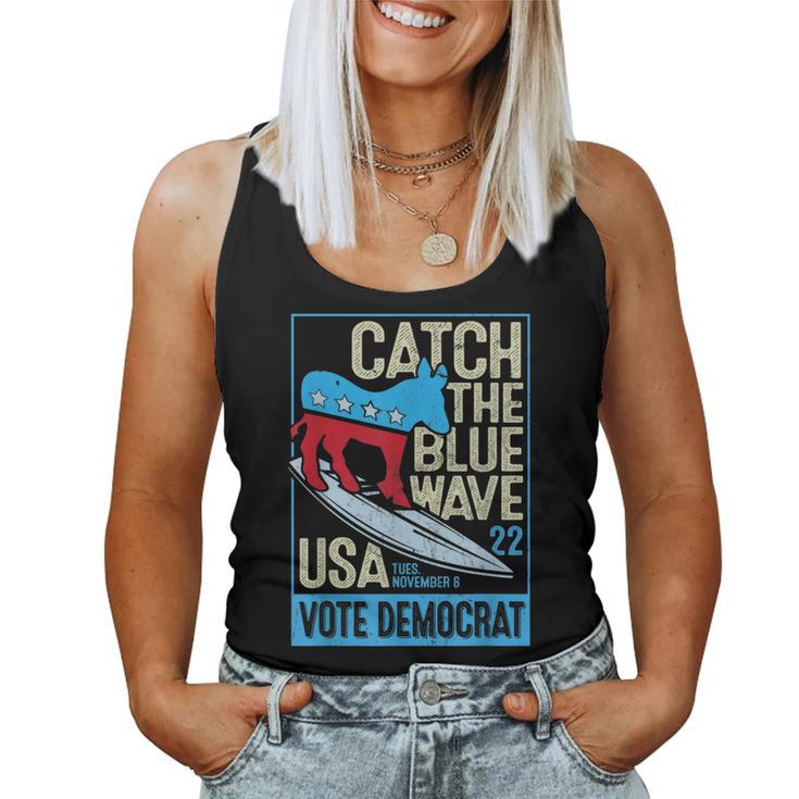 Catch The Blue Waveurfing Democrat Donkey Midterm Election レディースタンクトップ