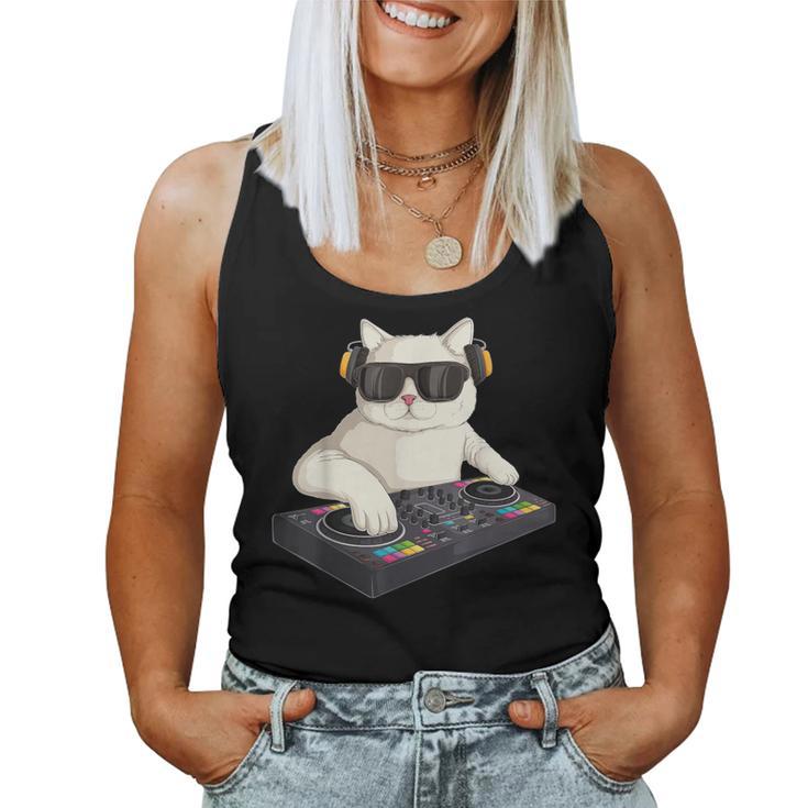 Dj Cat Techno Music Festival Lover Musician Women レディースタンクトップ