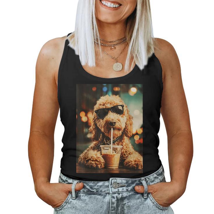 Golden Doodle Iced Coffee Dog Mom Doodle Lover Vintage Women Tank Top