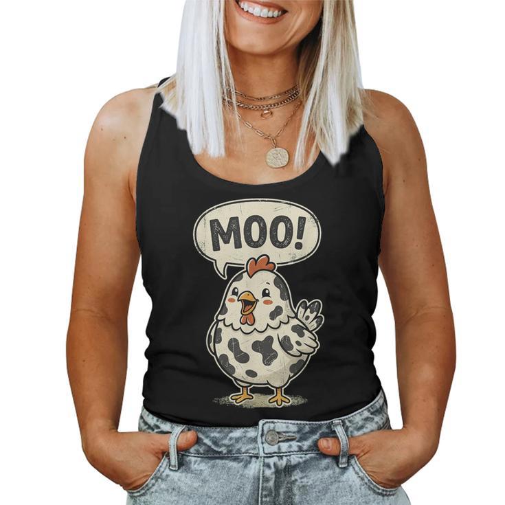 Moo 鶏 牛 農場 動物 ユーモア 男性 女性 キッズ 4 レディースタンクトップ