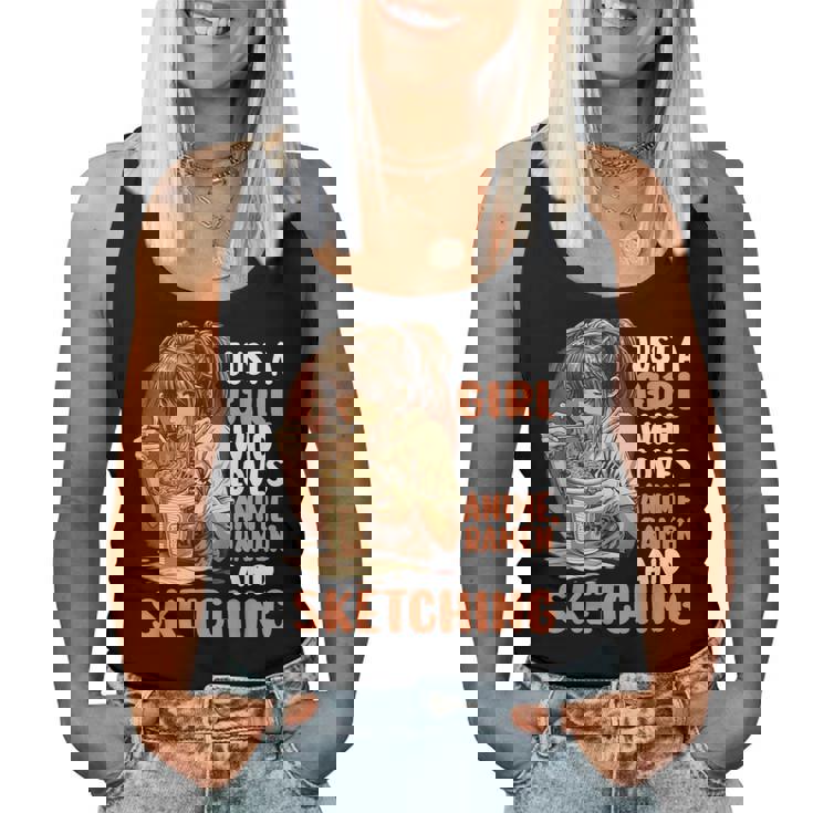 Just A Girl Who Loves Anime Ramen Andketching Anime Manga レディースタンクトップ