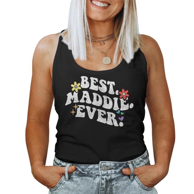 Retro Groovy Best Maddie Ever ファーストネーム 母の日 女の子 レディースタンクトップ