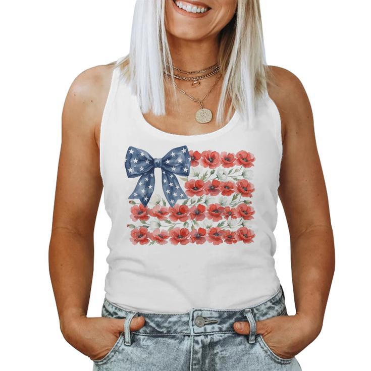 Floral American Flag Coquette Bow Usa 4Th Of July Patriotic Women Tank Top Floral American Flag Coquette Bow Usa 4Th Of July Patriotic Women Tank Top