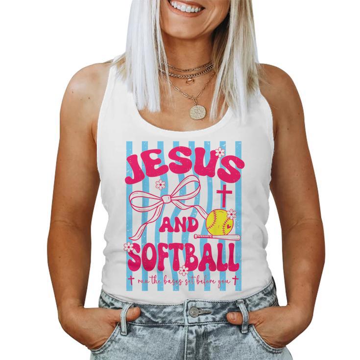 Jesus And Softball Bow Christian Mom Mama Girls Faith Womens Women Tank Top