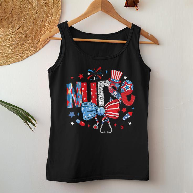 4Th Of July Nurse American Flag Fourth Of July Nurse Women Tank Top Funny Gifts