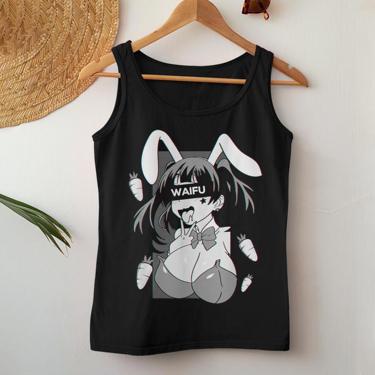 Ahegao Lewd アニメ 顔とウサギの女の子 コスチューム オタク用 レディースタンクトップ 面白い贈り物