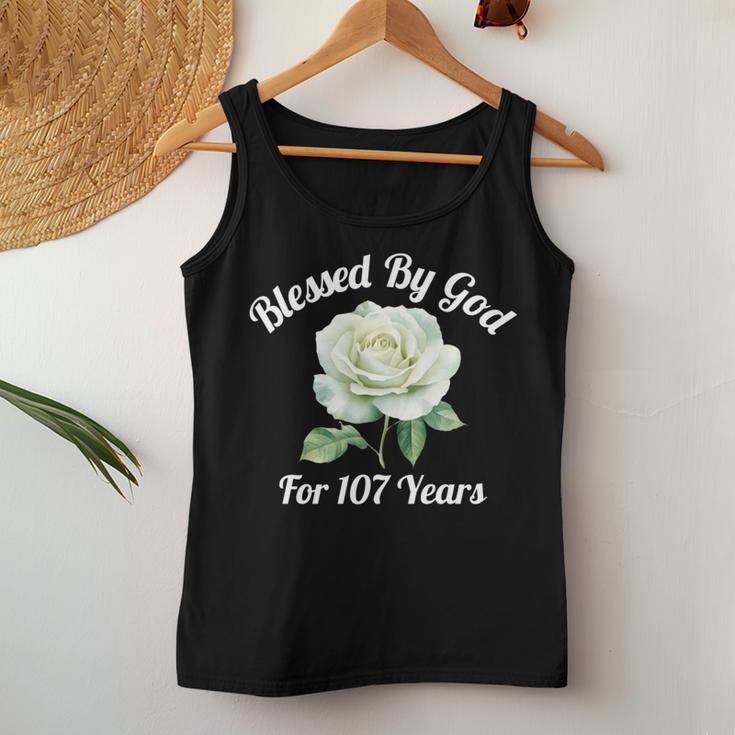 Blessed By God For 107 Yeasオールドローズフラワー 107歳の誕生日 長袖tシャツ レディースタンクトップ 面白い贈り物