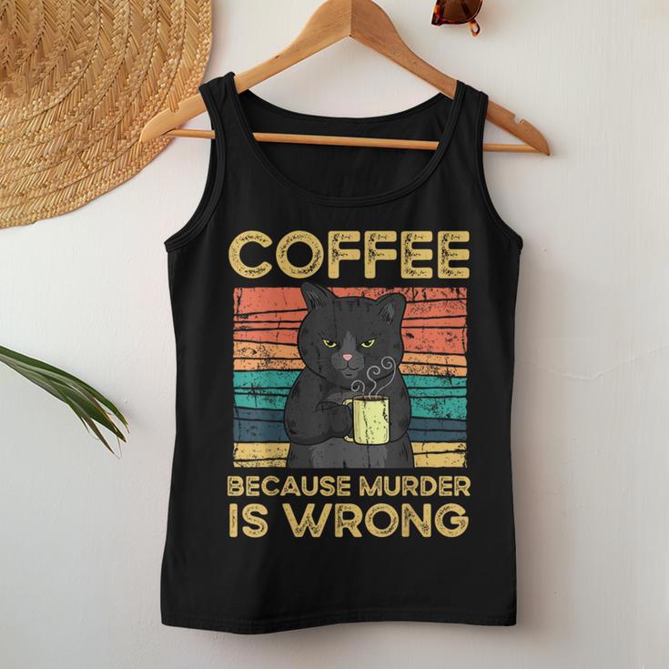 Coffee Because Murder Is Wrong ファニーブラックキャット ビンテージ レディースタンクトップ 面白い贈り物