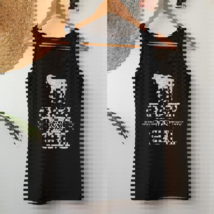 Crazy Horse Girl 、ストレスを感じたエクエストリアン愛好家へのギフト レディースタンクトップ 面白い贈り物