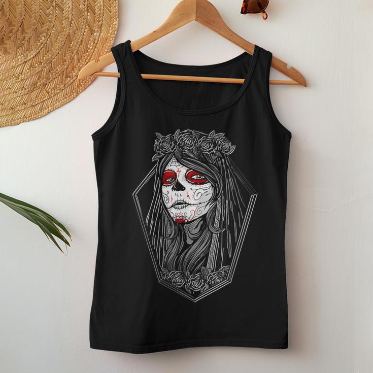 Dia De Los Muertos ハロウィン バラ メキシカンシュガースカル 女の子 レディースタンクトップ 面白い贈り物