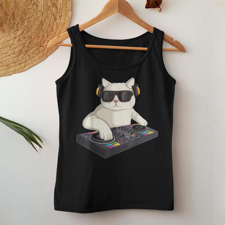 Dj Cat Techno Music Festival Lover Musician Women レディースタンクトップ 面白い贈り物