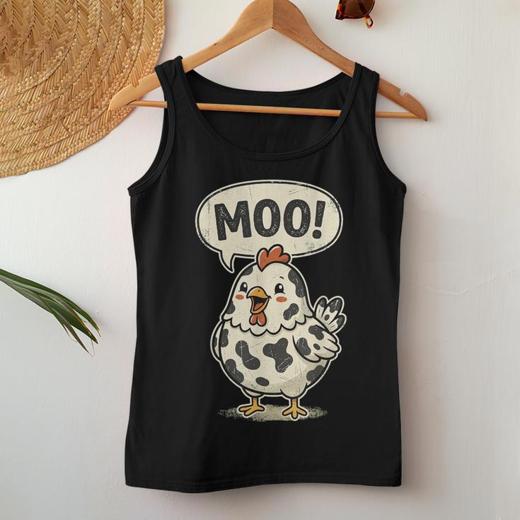 Moo 鶏 牛 農場 動物 ユーモア 男性 女性 キッズ 4 レディースタンクトップ 面白い贈り物