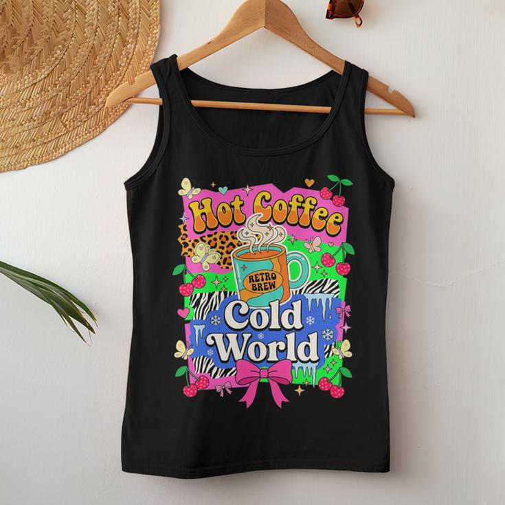 Hot Coffee Cold World レトロ コケット リボン グラフィック 長袖tシャツ レディースタンクトップ 面白い贈り物