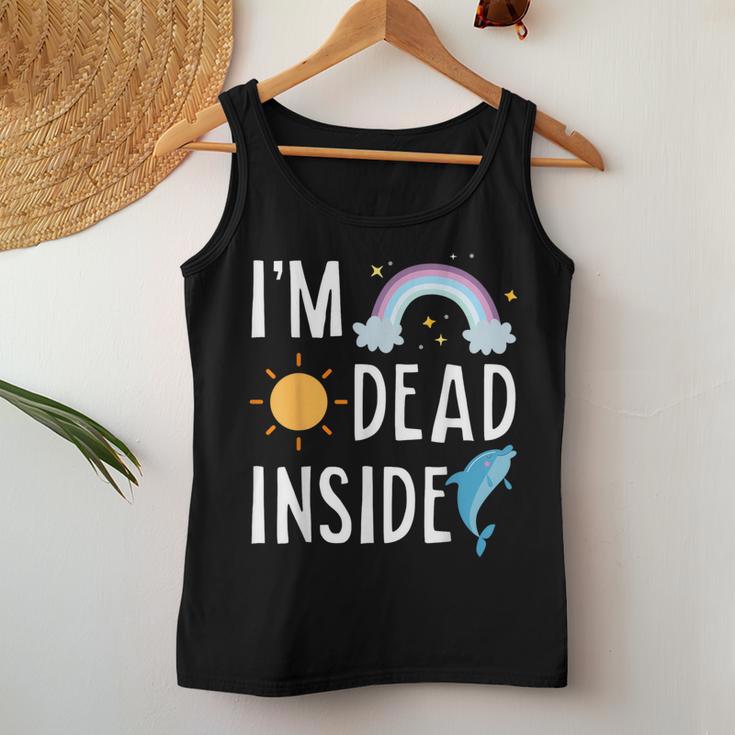I'm Dead Inside Happy Rainbowunshine Dolphin ファニーtシャツ レディースタンクトップ 面白い贈り物