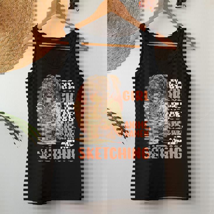 Just A Girl Who Loves Anime Ramen Andketching Anime Manga レディースタンクトップ 面白い贈り物