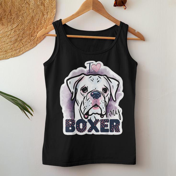 I Love My Boxer Dog Mom Dad Kawaii Dog Doodles ボクサー 犬 レディースタンクトップ 面白い贈り物