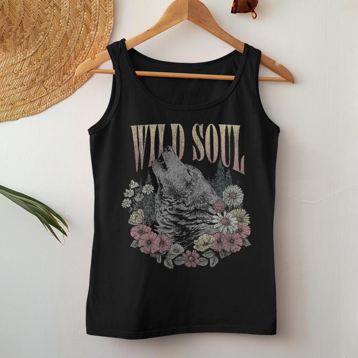 Wildoul Howling Wolf Among Flowers And Forest レディースタンクトップ 面白い贈り物
