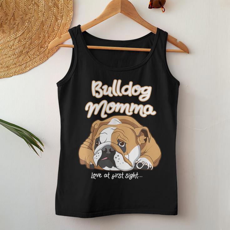 かわいいイングリッシュブルドッグ Momma Bullie Love At Firstight レディースタンクトップ 面白い贈り物