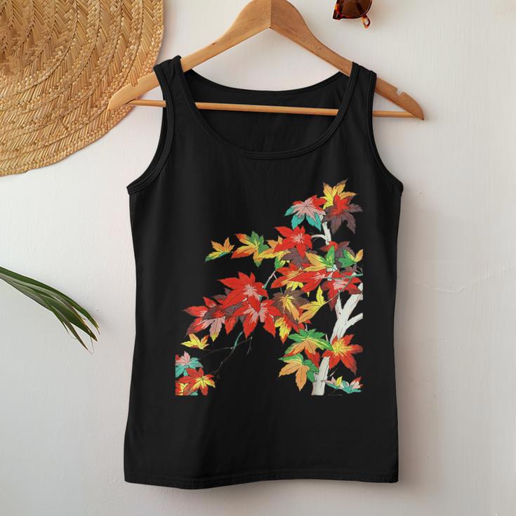 メープルの葉 秋 紅葉 日本美術 花の絵 花 日本画 新版画 レディースタンクトップ 面白い贈り物