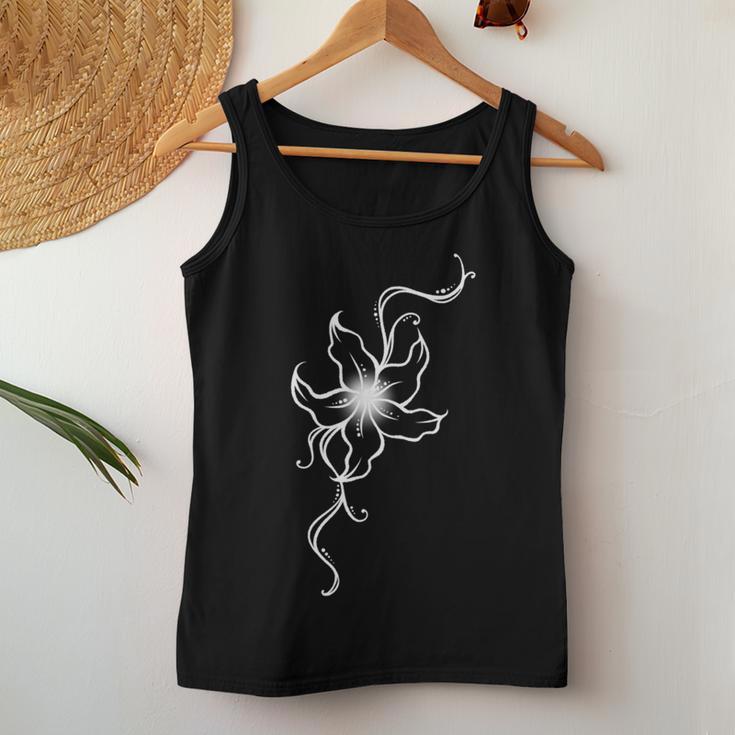 ラインアート 蘭の花 タトゥースタイル 長袖tシャツ レディースタンクトップ 面白い贈り物