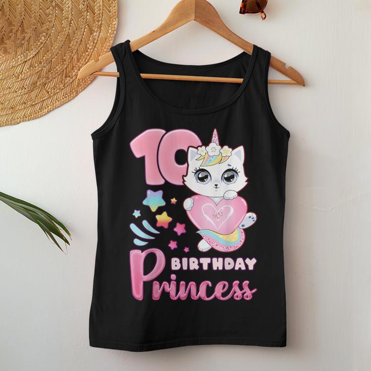女の子、10歳の誕生日、ユニコーンキャット、ナンバー10 レディースタンクトップ 面白い贈り物