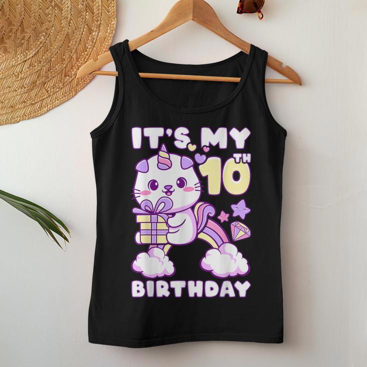 誕生日の女の子10歳、猫、ユニコーン、10歳の誕生日 レディースタンクトップ 面白い贈り物