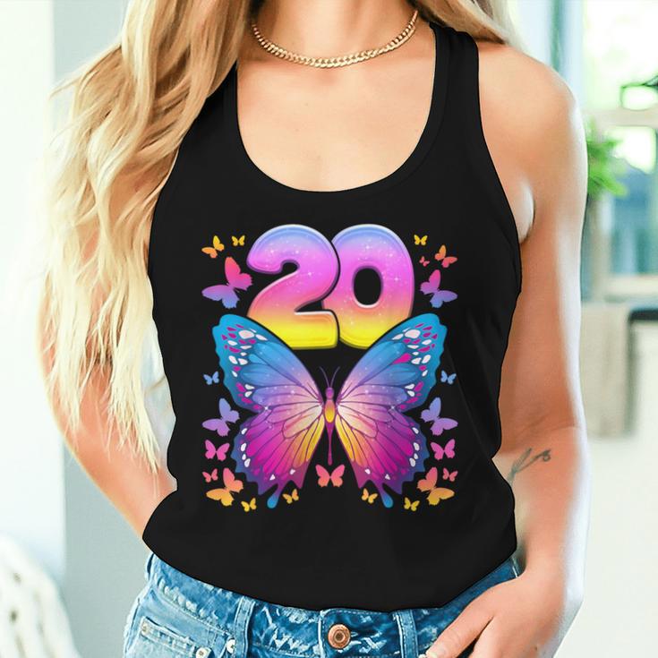 20 歳の誕生日、女の子 20 歳、蝶、数字 20 レディースタンクトップ 彼女への贈り物