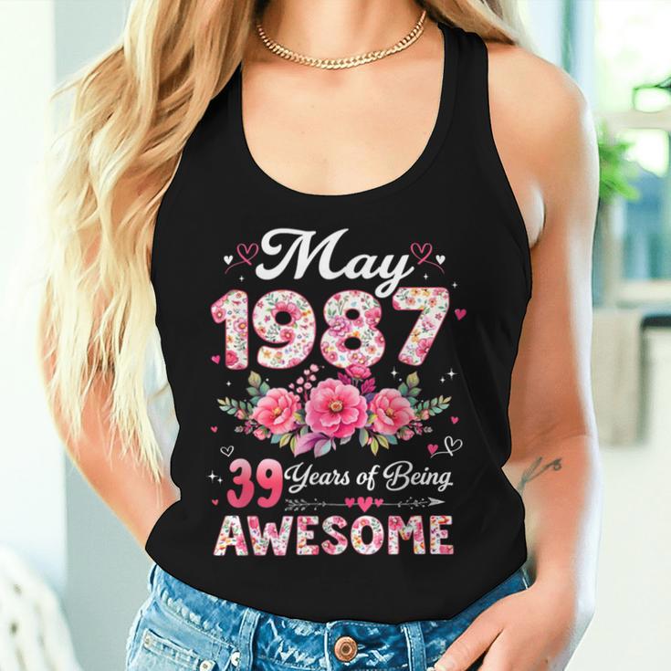 39歳 1987年5月 花柄 39歳 誕生日 男性 女性 レディースタンクトップ 彼女への贈り物
