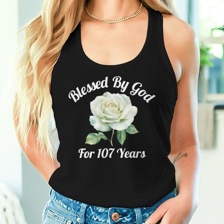 Blessed By God For 107 Yeasオールドローズフラワー 107歳の誕生日 長袖tシャツ レディースタンクトップ 彼女への贈り物